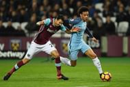 STRATFORD, ENGLAND - FEBRUARY 01: Jose Fonte of West Ham United and Leroy Sane of Manchester City in action during the Premier League match between West Ham United and Manchester City at London Stadium on February 1, 2017 in Stratford, England.  (Photo by Mike Hewitt/Getty Images)